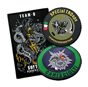 2D and 3D PVC patches created by Easypatch for softair teams in different shapes and sizes